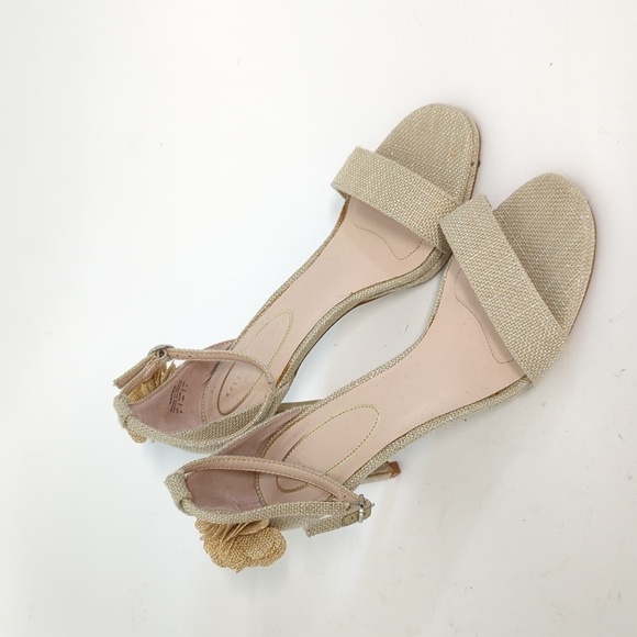 Kelly & Katie Burlap Open Toe Flower Heels Cream 9 summer preppy wedding spring - Picture 1 of 9